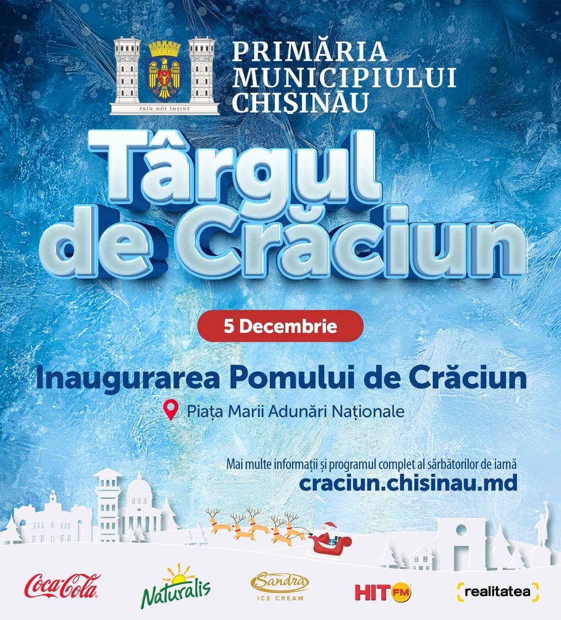 Primăria municipiului Chișinău invită toți locuitorii și oaspeții capitalei la deschiderea oficială a Târgului de Crăciun din Piața Marii Adunări Naționale, pe 5 decembrie, începând cu ora 16:00.